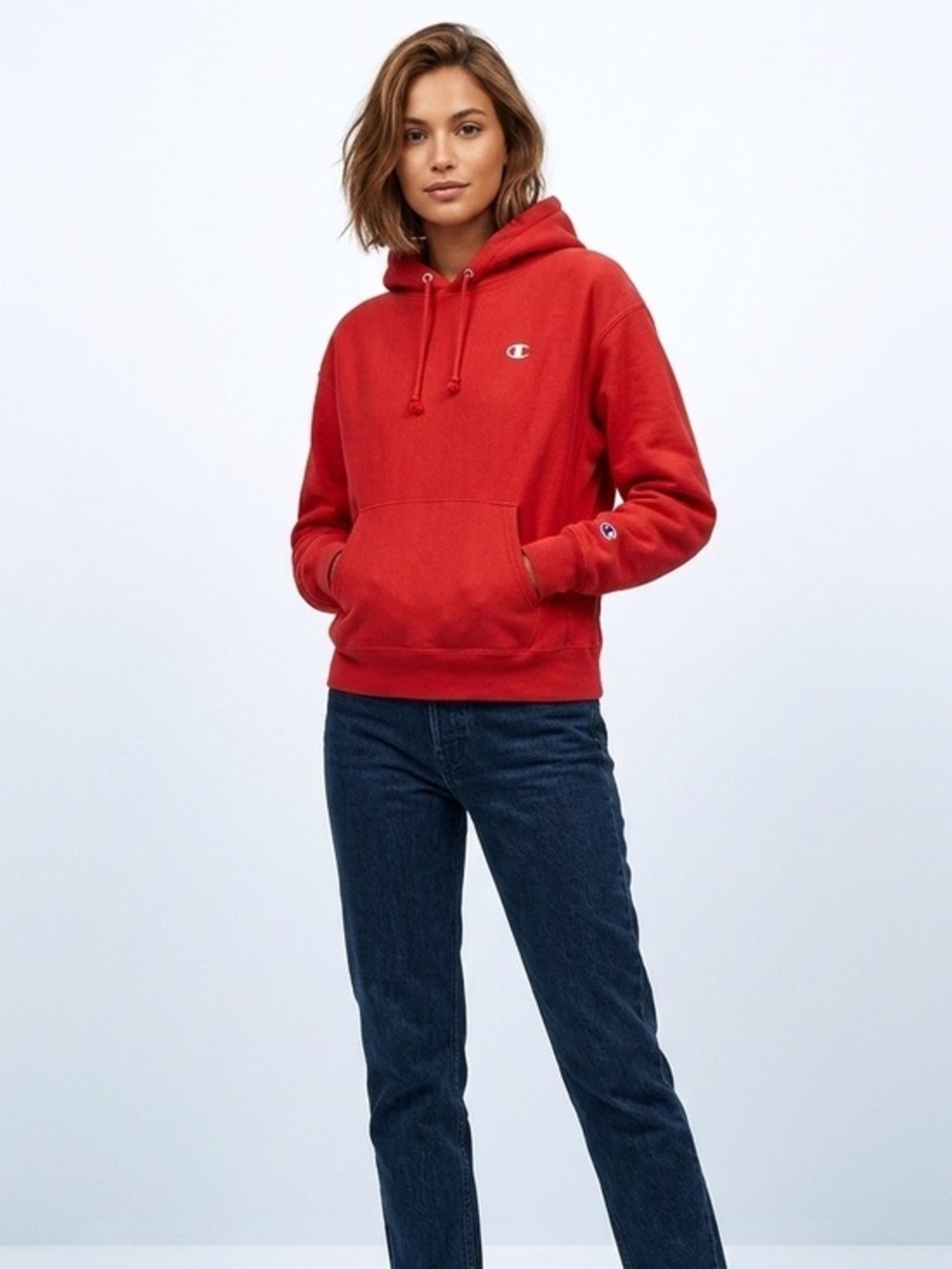Champion Red Pullover Hoodie 
Size Large Cotton
